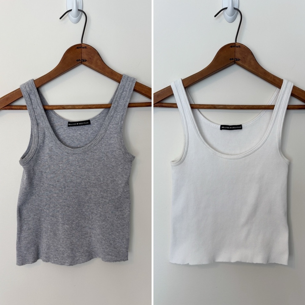 Bundle Lot of 2 Brandy Melville Crop Tank Tops | Gray & White